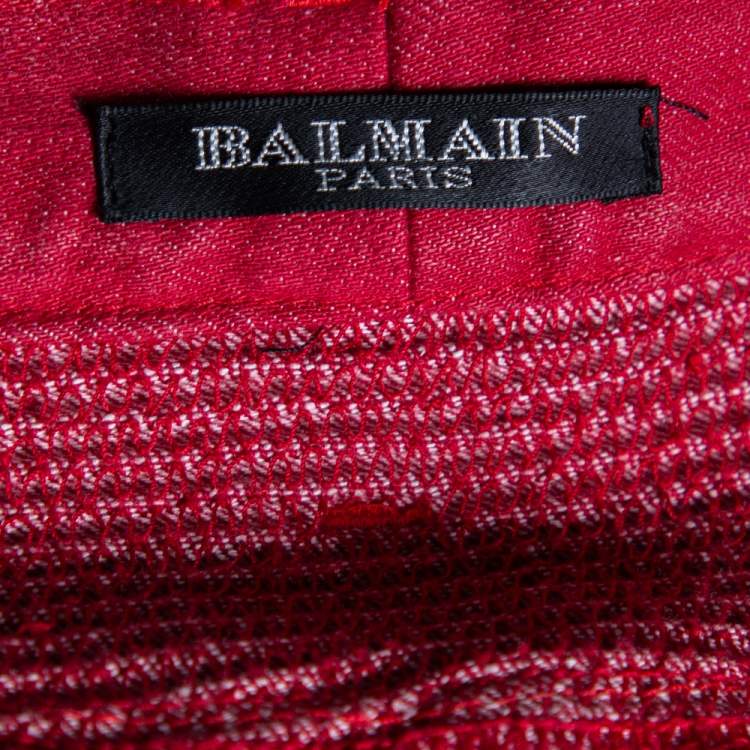 مملوكة مسبقًا Balmain Red Washed Out Denim Skinny Biker Jeans S