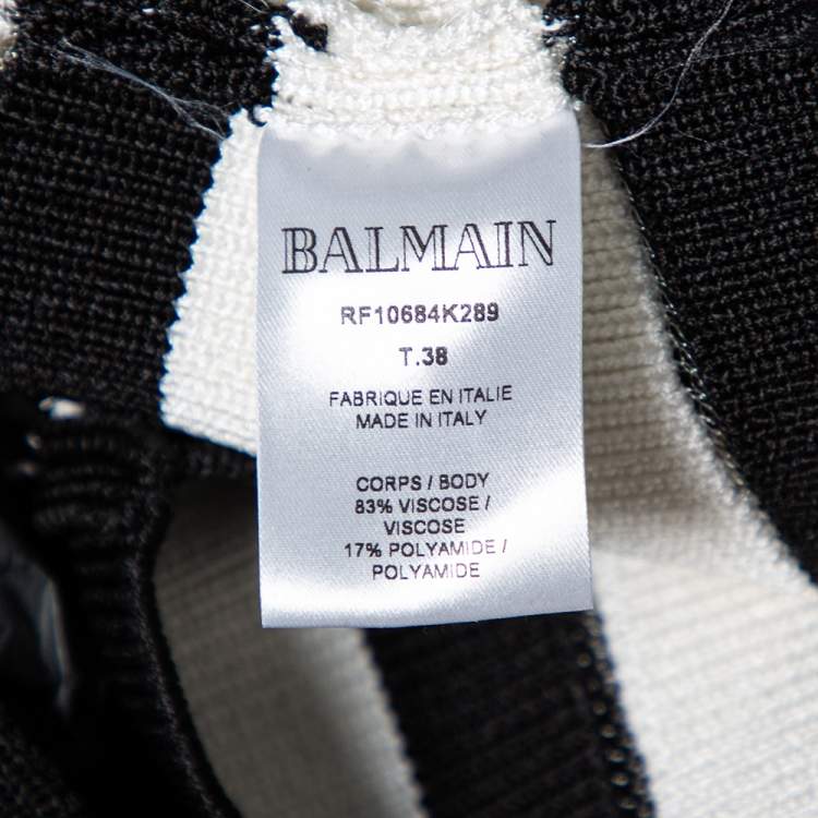 Pre Owned Balmain Monochrome Striped Knit Crop Top M