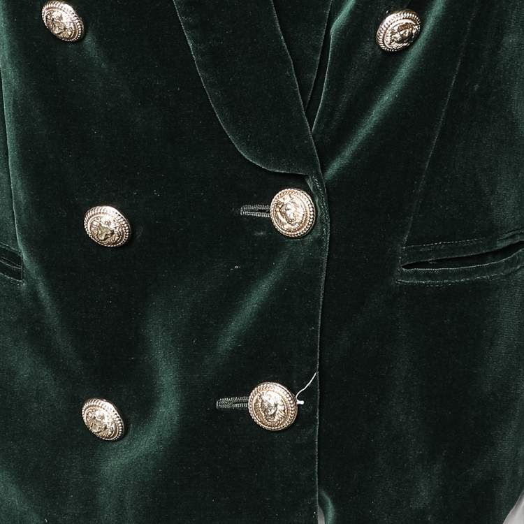 Pre Owned Balmain Green Velvet Double Breasted Blazer L 
