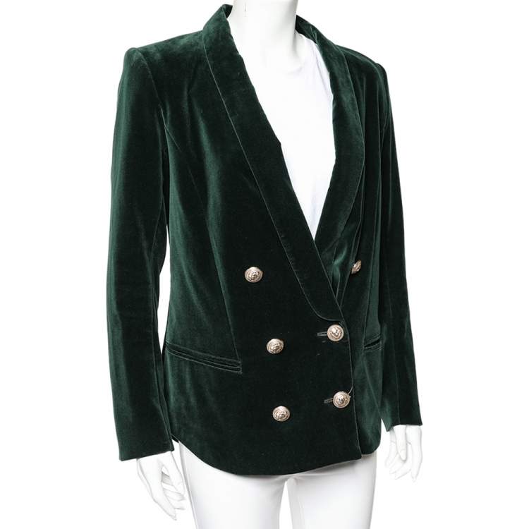 Pre Owned Balmain Green Velvet Double Breasted Blazer L 