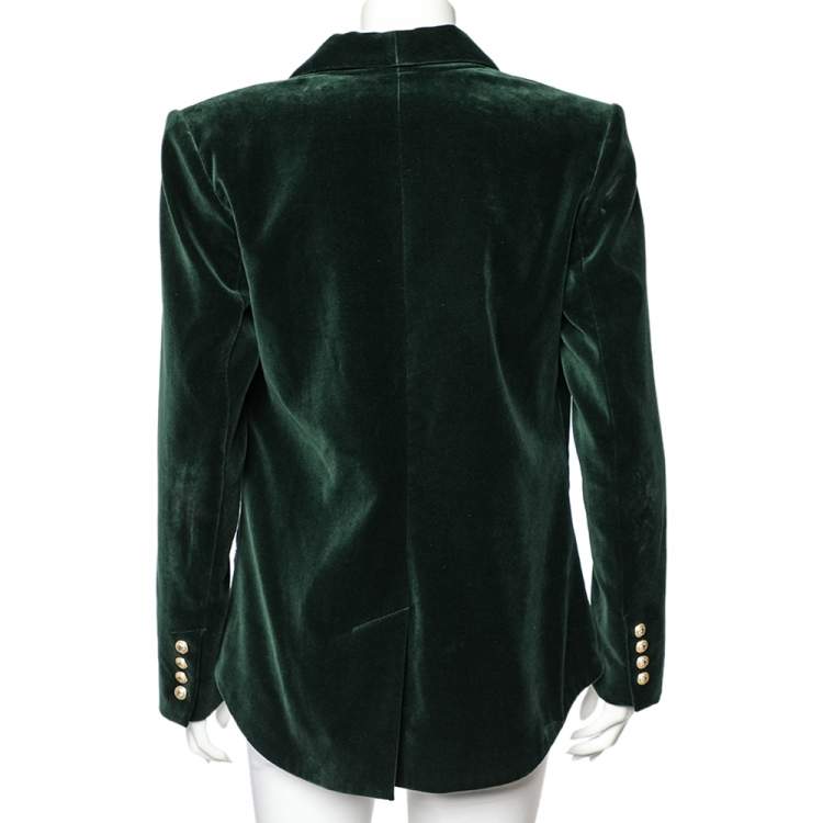 Pre Owned Balmain Green Velvet Double Breasted Blazer L 