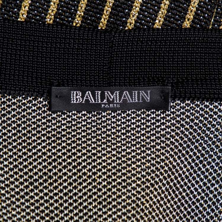 Pre Owned Balmain Black-Gold Jacquard Knit Cardigan L