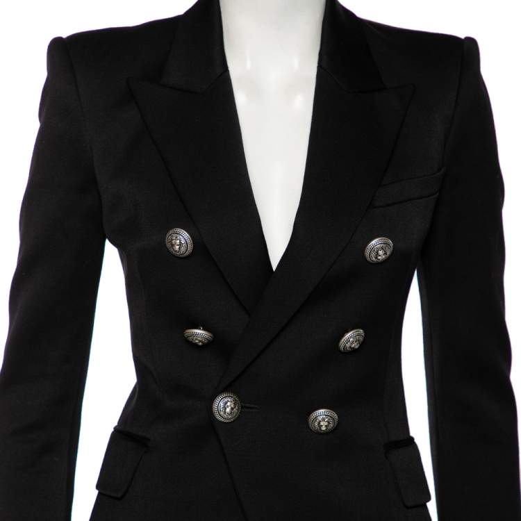 Pre Owned Balmain Black Wool Double Breasted Blazer S
