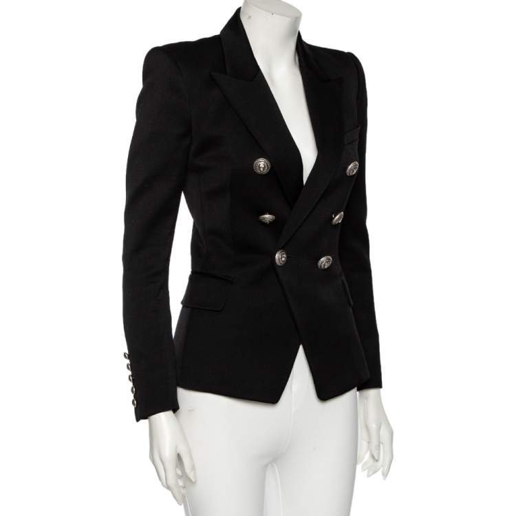 Pre Owned Balmain Black Wool Double Breasted Blazer S