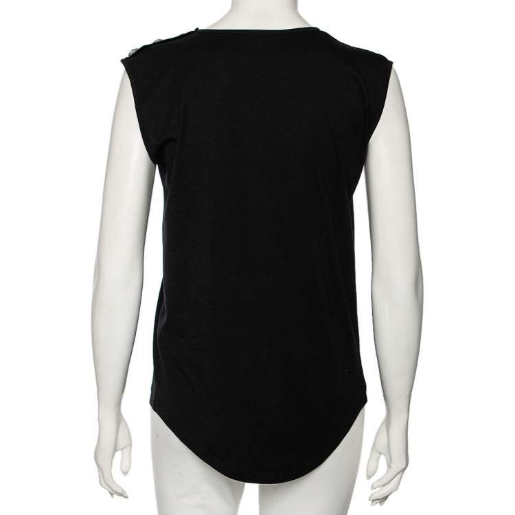 Pre Owned Balmain Black Cotton Logo Printed Tank Top M