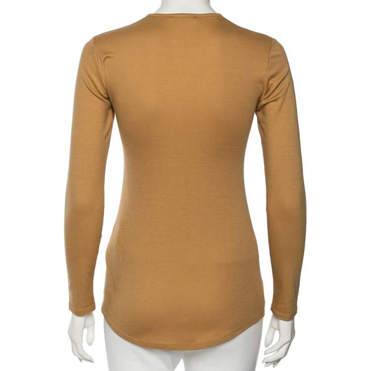 مملوكة مسبقًا Balmain Tan Cotton & Cashmere Long Sleeve T-Shirt S
