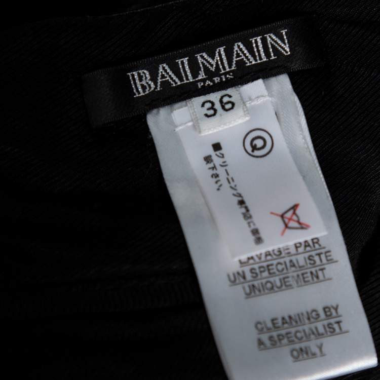 Pre Owned Balmain Black Leather Bow Detail Mini Skirt S