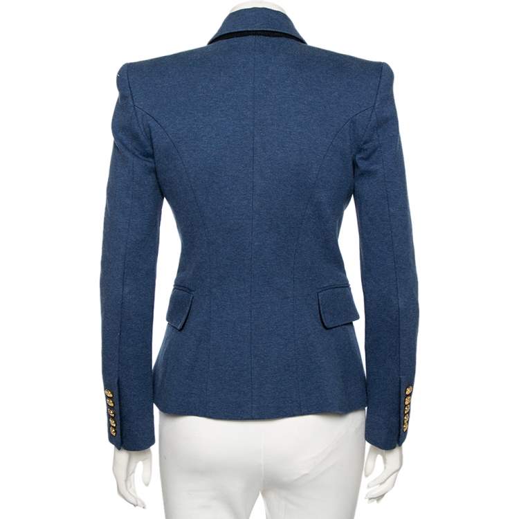 Pre Owned Balmain Blue Cotton Double Breasted Blazer S