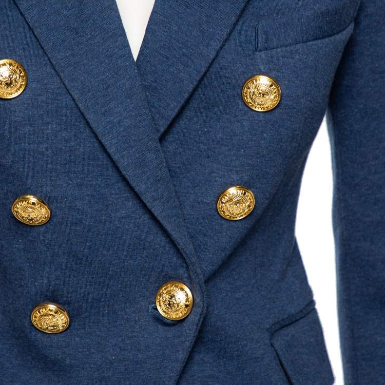 Pre Owned Balmain Blue Cotton Double Breasted Blazer S