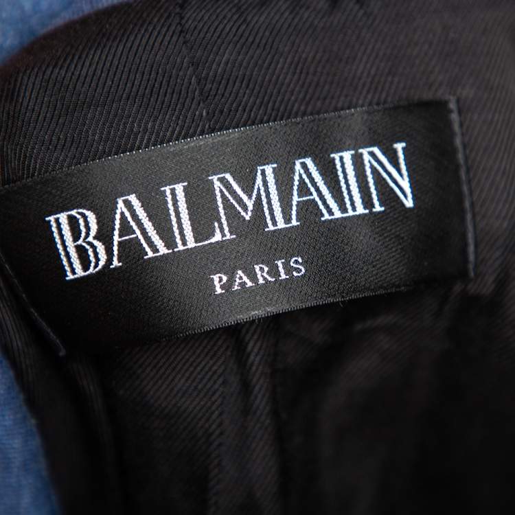 Pre Owned Balmain Blue Cotton Double Breasted Blazer S