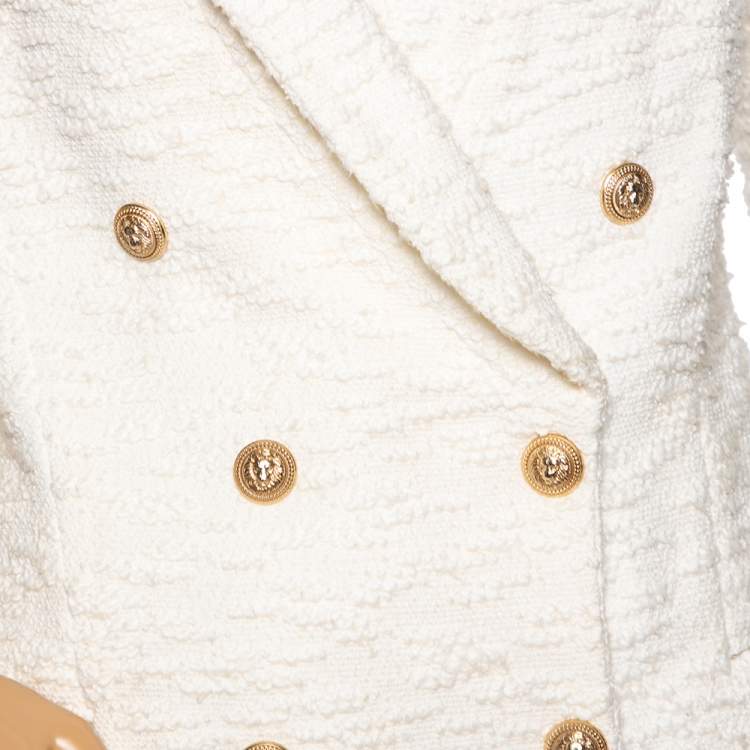 Pre Owned Balmain White Tweed Double Breasted Blazer M