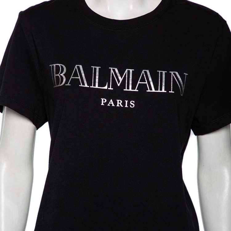 مملوكة مسبقًا Balmain Black Logo Printed Cotton Short Sleeve T-Shirt XL