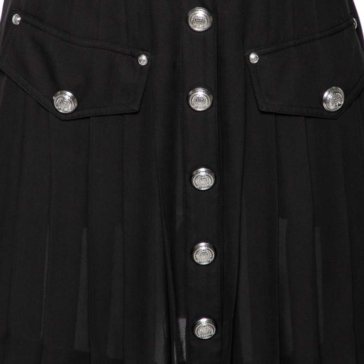 Pre Owned Balmain Black Silk Sleeveless Pleated Mini Dress S 