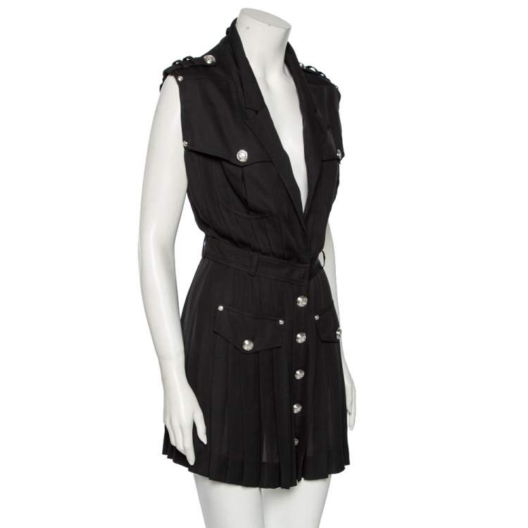 Pre Owned Balmain Black Silk Sleeveless Pleated Mini Dress S 