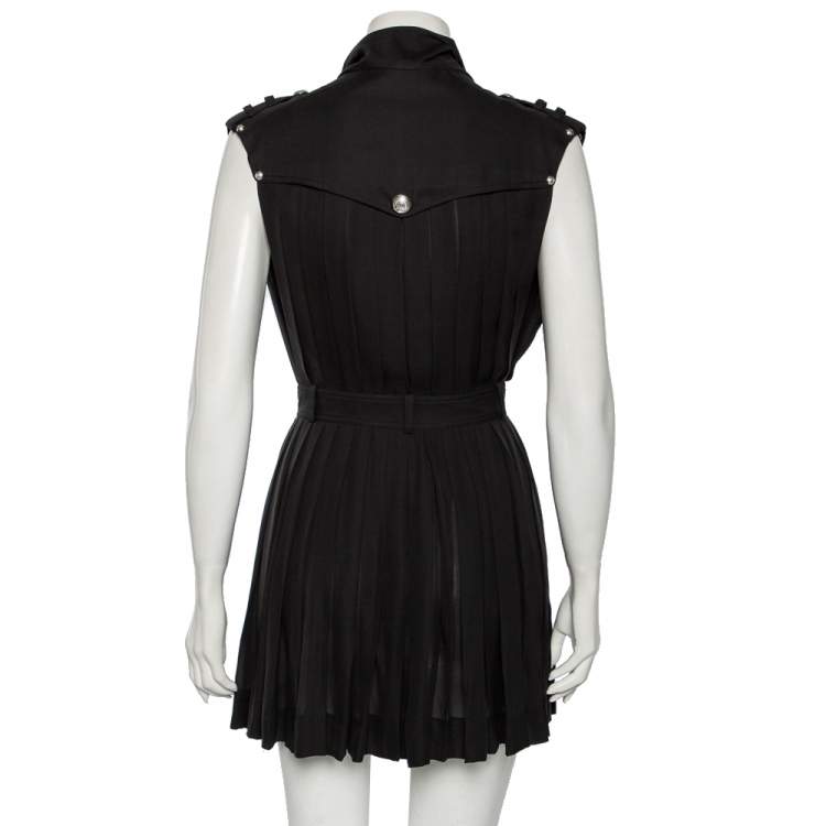Pre Owned Balmain Black Silk Sleeveless Pleated Mini Dress S 