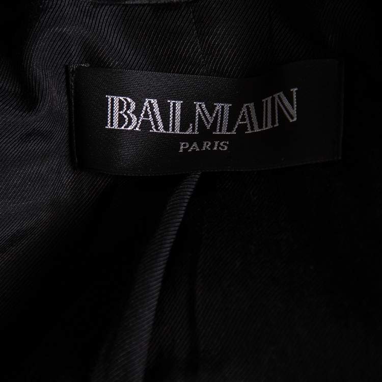 Pre Owned Balmain Black Jacquard Velvet & Satin Lapel Detail Open Front Blazer L