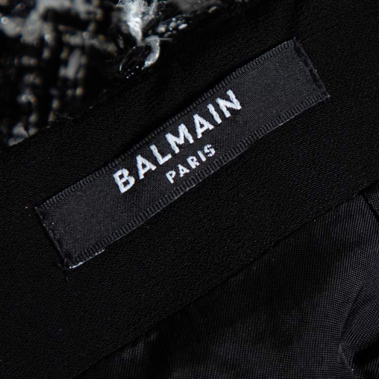 Pre Owned Balmain Monochrome Tweed & Lurex Belted Mini Skirt S
