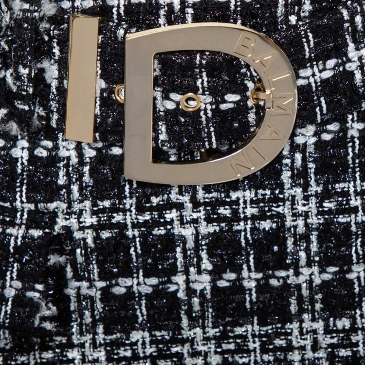 Pre Owned Balmain Monochrome Tweed & Lurex Belted Mini Skirt S