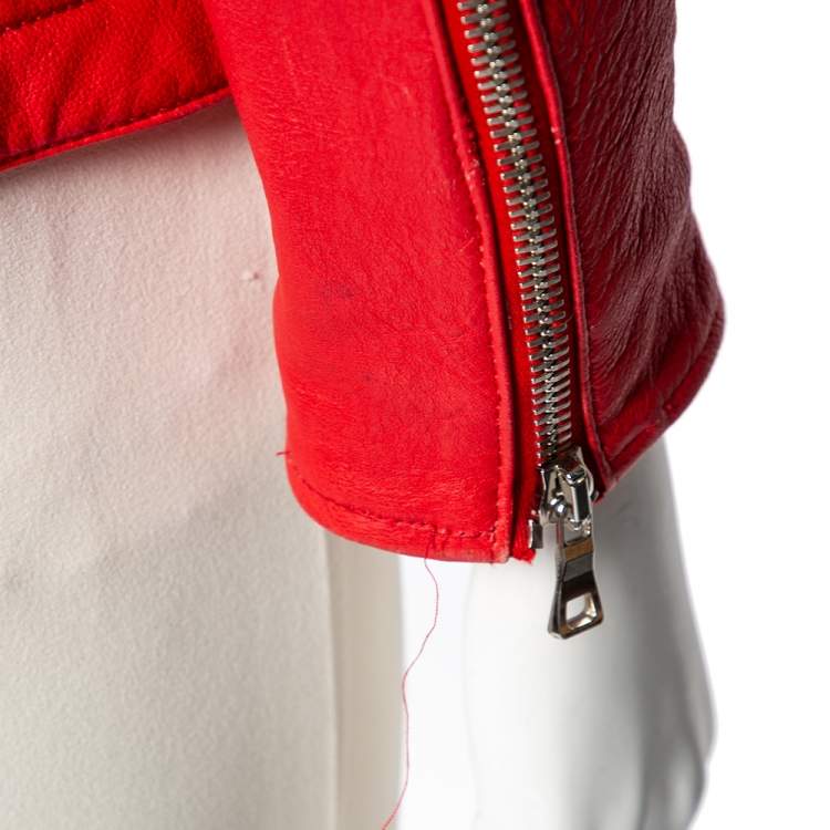 Pre Owned Balmain Red Leather Biker Jacket M