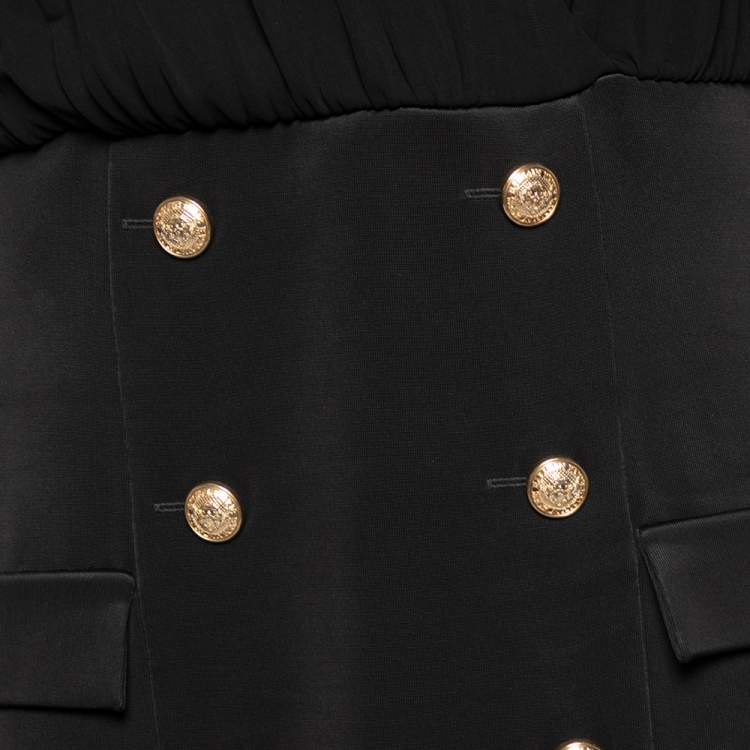 Pre Owned Balmain Black Jersey & Knit Button Detailed Short Dress L