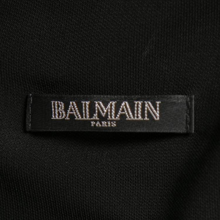 Pre Owned Balmain Black Jersey & Knit Button Detailed Short Dress L