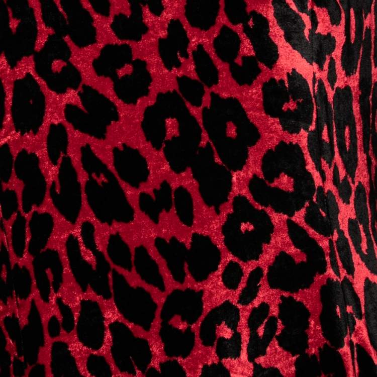 Pre Owned Balmain Red & Black Leopard Print Velvet Mini Dress L