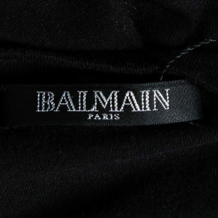 Pre Owned Balmain Black Cotton Metal & Leather Shoulder Trim Sleeveless T-Shirt S 