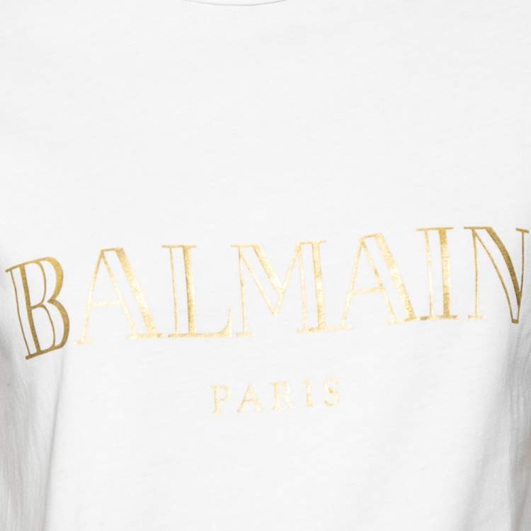 مملوكة مسبقًا Balmain White Cotton Logo Printed Short Sleeve T-Shirt S