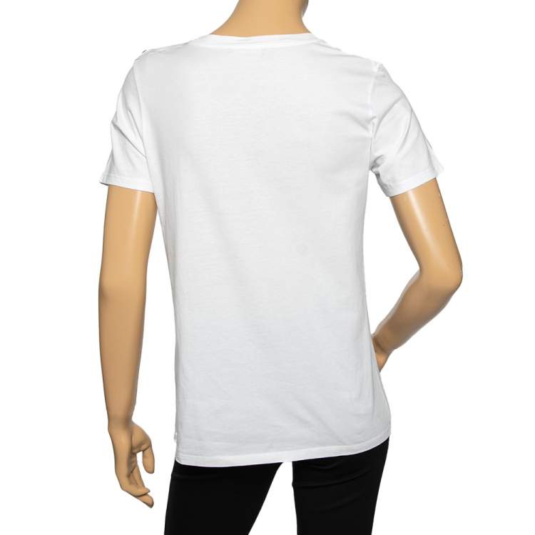 مملوكة مسبقًا Balmain White Cotton Logo Printed Short Sleeve T-Shirt S