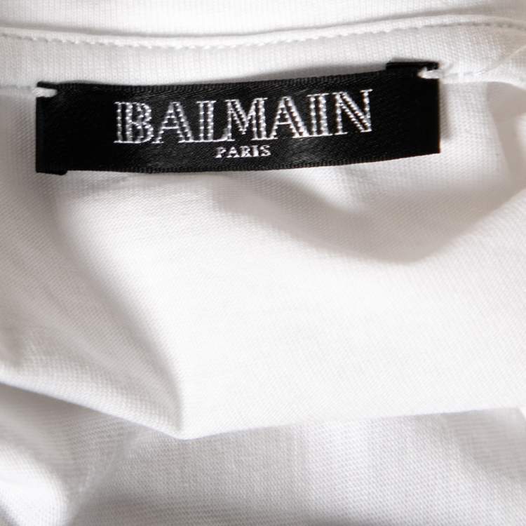 مملوكة مسبقًا Balmain White Cotton Logo Printed Short Sleeve T-Shirt S