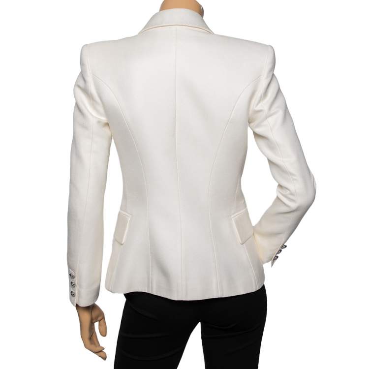 Pre Owned Balmain Off White Textured Cotton & Silk Single Breasted Blazer M