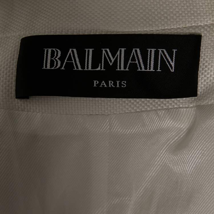Pre Owned Balmain Off White Textured Cotton & Silk Single Breasted Blazer M