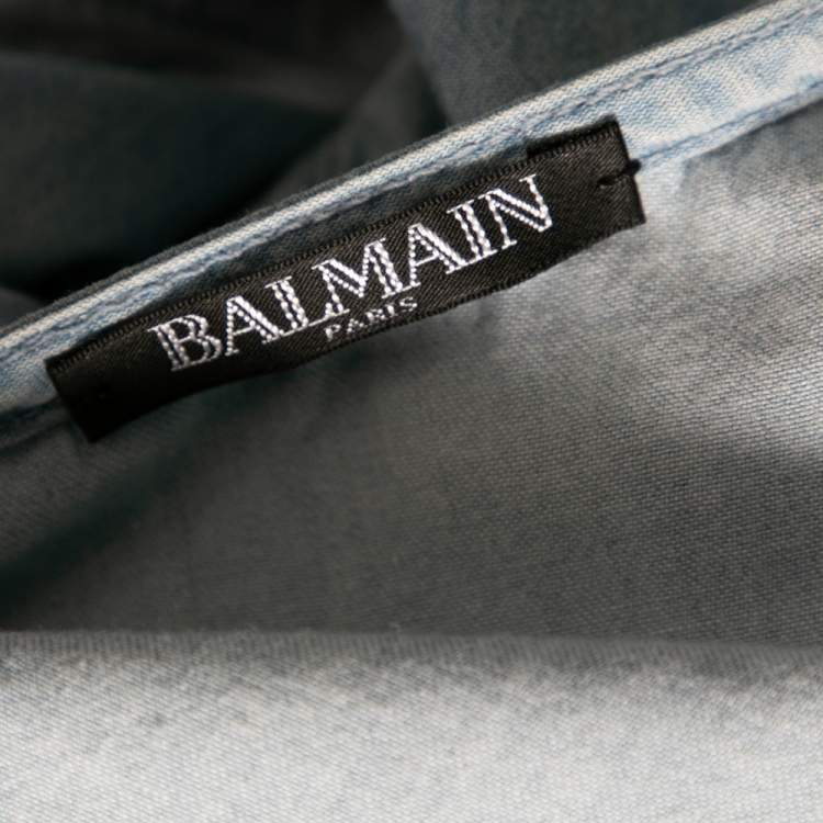 مملوكة مسبقًا Balmain Blue Chambray Short Sleeve T-Shirt S