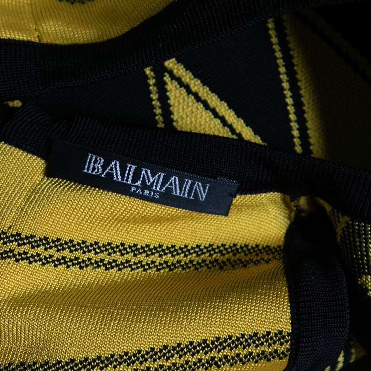 Pre Owned Balmain Black & Yellow Patterned Knit Sleeveless Bodycon Dress S 