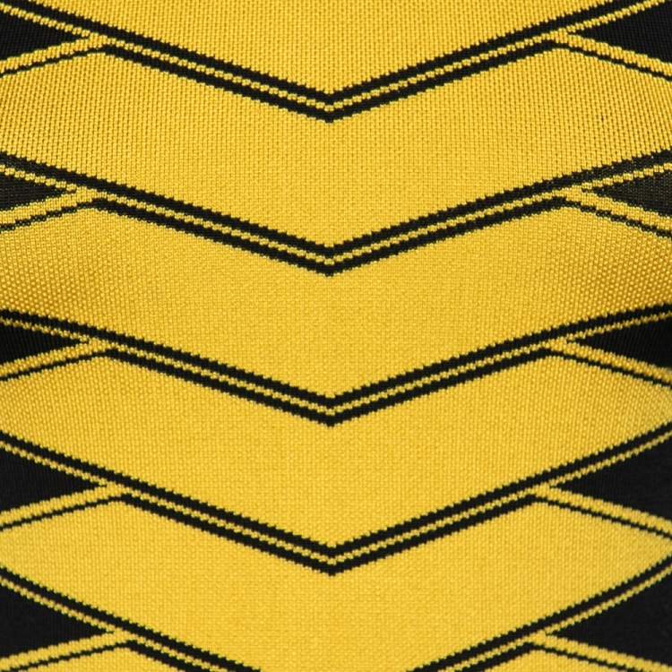 Pre Owned Balmain Black & Yellow Patterned Knit Sleeveless Bodycon Dress S 