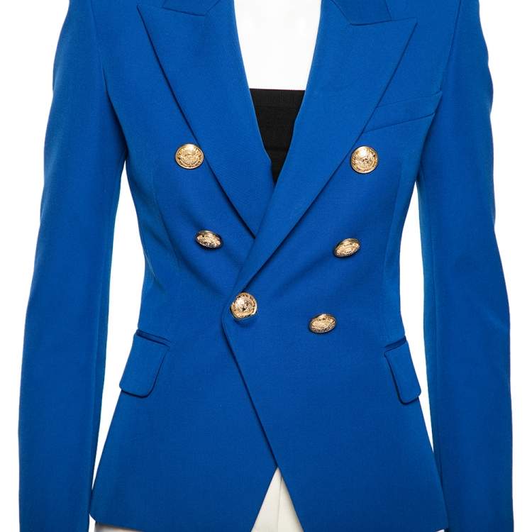 Pre Owned Balmain Blue Wool Double Breasted Blazer S