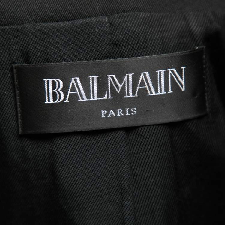 Pre Owned Balmain Black Wool Embossed Button Double Breasted Blazer M