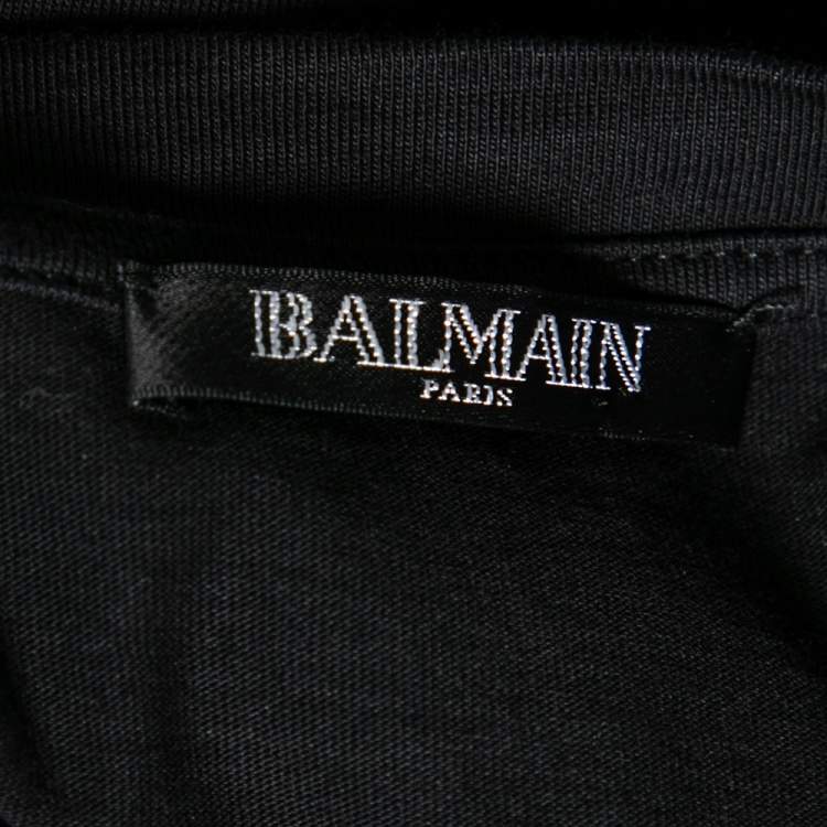 Pre Owned Balmain Black Cotton Logo Patch Top L
