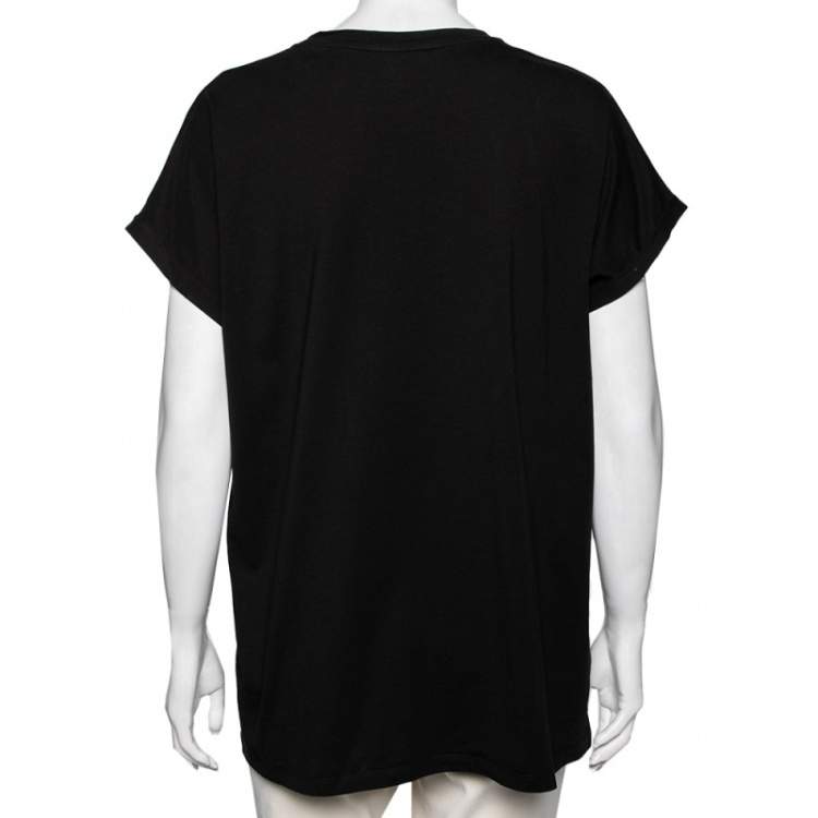 Pre Owned Balmain Black Cotton Logo Patch Top L