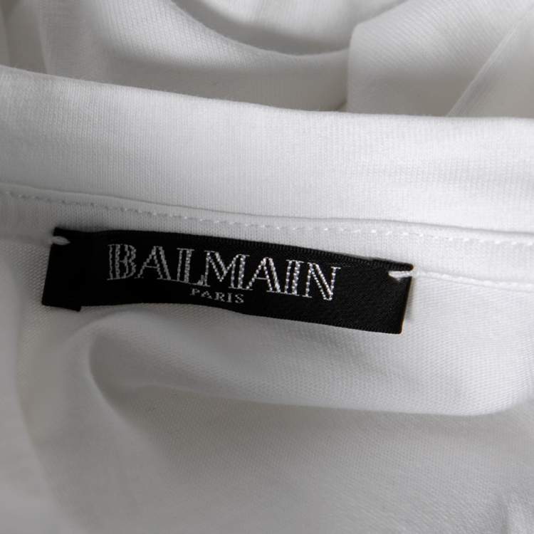Pre Owned Balmain White Cotton Logo Printed Top M