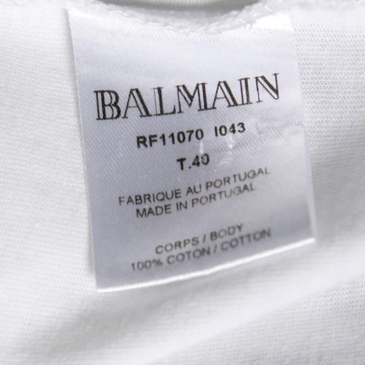 Pre Owned Balmain White Cotton Logo Printed Top M