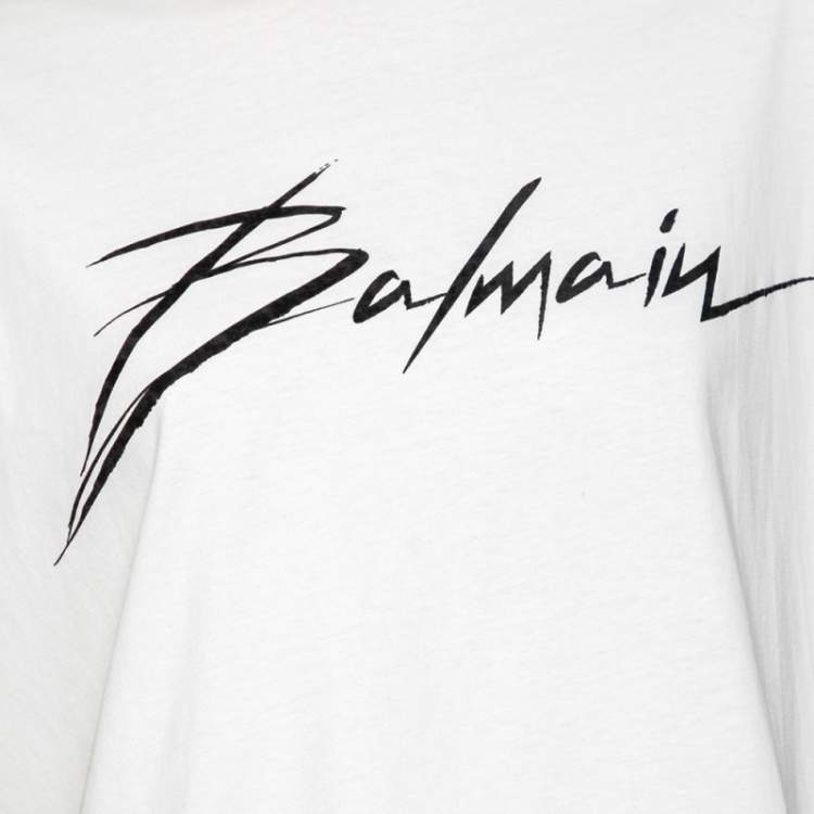 Pre Owned Balmain White Cotton Logo Printed Top M