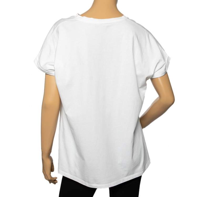 Pre Owned Balmain White Cotton Logo Printed Top M