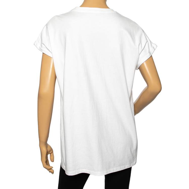 Pre Owned Balmain White Cotton Crystal Embellished Logo Top S