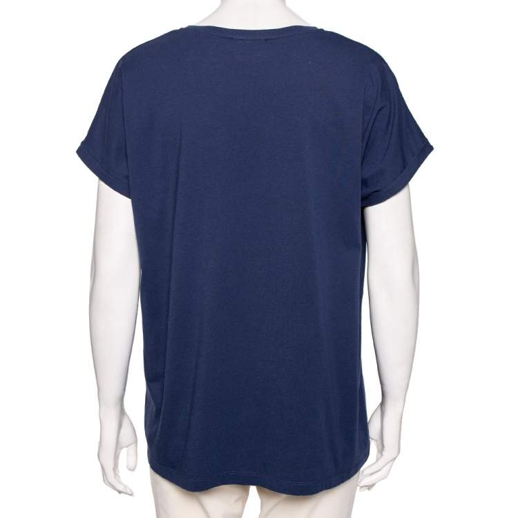 Pre Owned Balmain Blue Cotton Foil Logo Top L