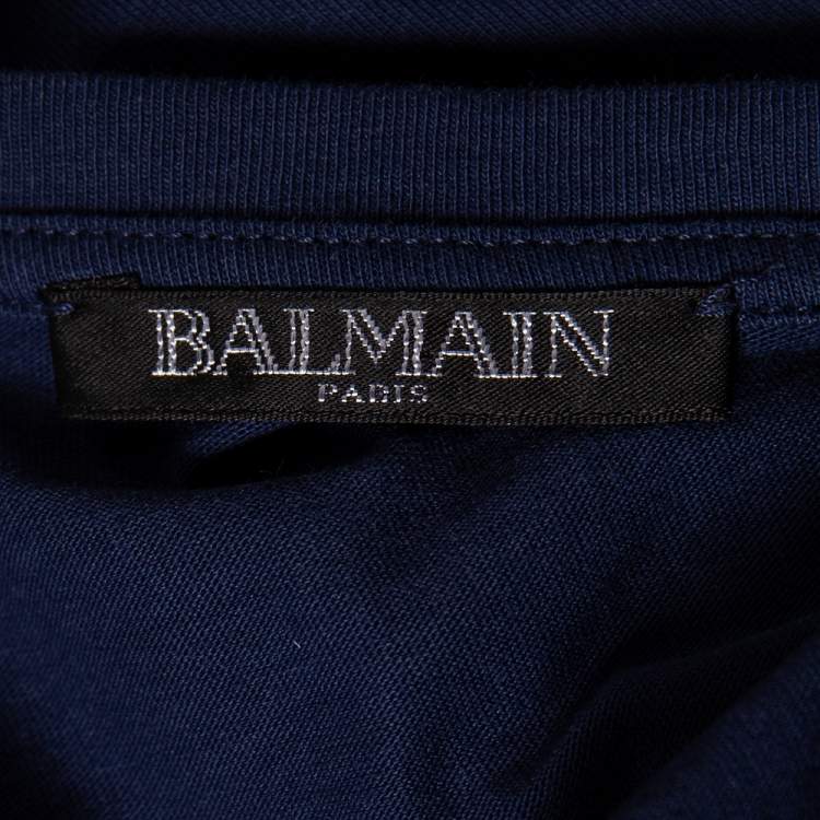 Pre Owned Balmain Blue Cotton Foil Logo Top L