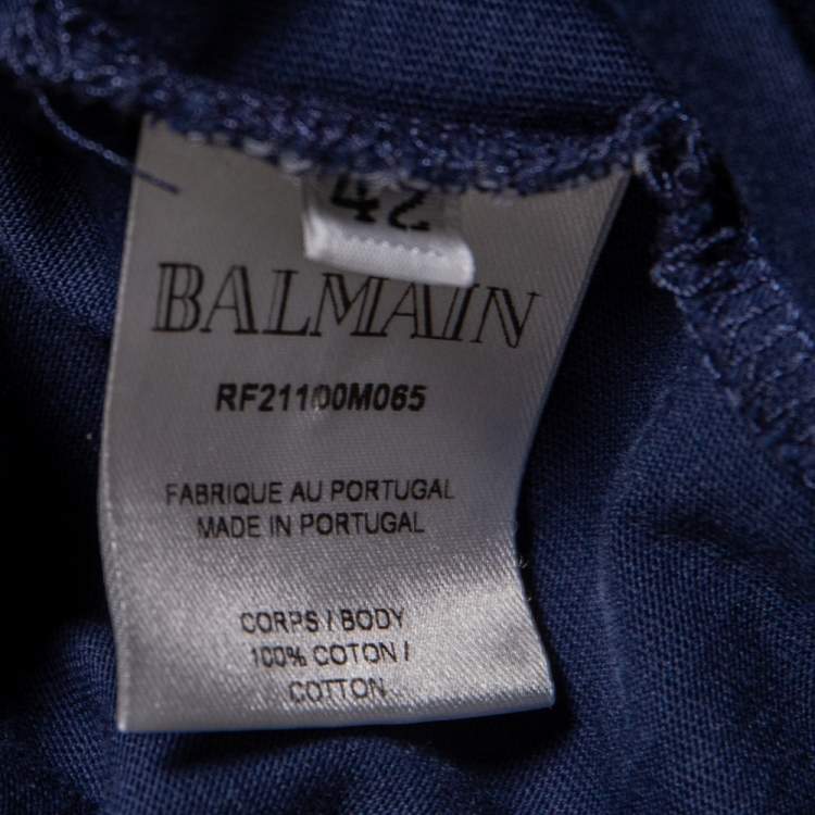 Pre Owned Balmain Blue Cotton Foil Logo Top L