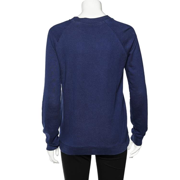 Pre Owned Balmain Blue Crest Print Cotton Raglan Sweatshirt M