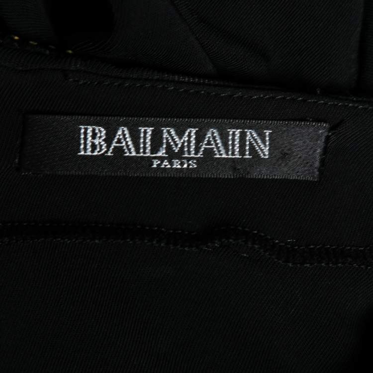 Pre Owned Balmain Black Jersey Crystal Embellished Slit Detailed Maxi Dress M