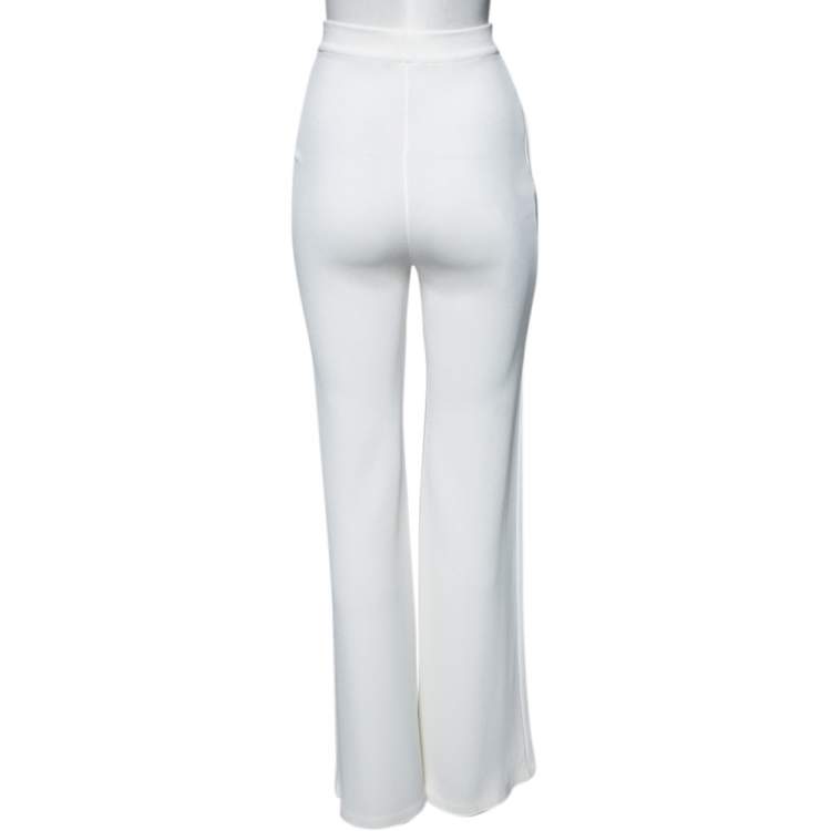 Pre Owned Balmain White Knit Button Embellished Flared Trousers S